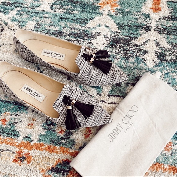 Jimmy choo tassel canvas pointy toe loafer flats - Picture 2 of 7
